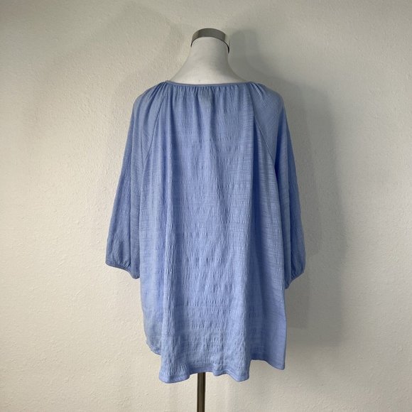 Faded Glory Womans Blouse Top 2X 18W 20W Blue 3/4 Sleeve Embroidered Tassels - Picture 5 of 12